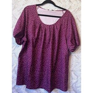 Bloom Chic Plus 18-20 Pink Magenta Polka‎ Dot Short Puff Sleeve Blouse Top NEW